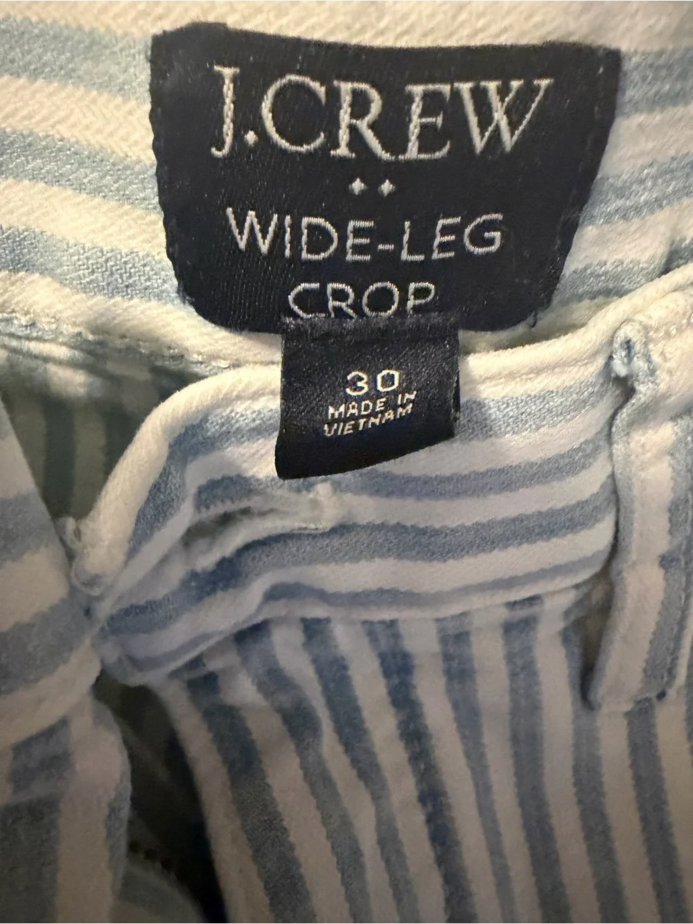 J. Crew Light Blue & White Striped Wide-Crop Leg Pants